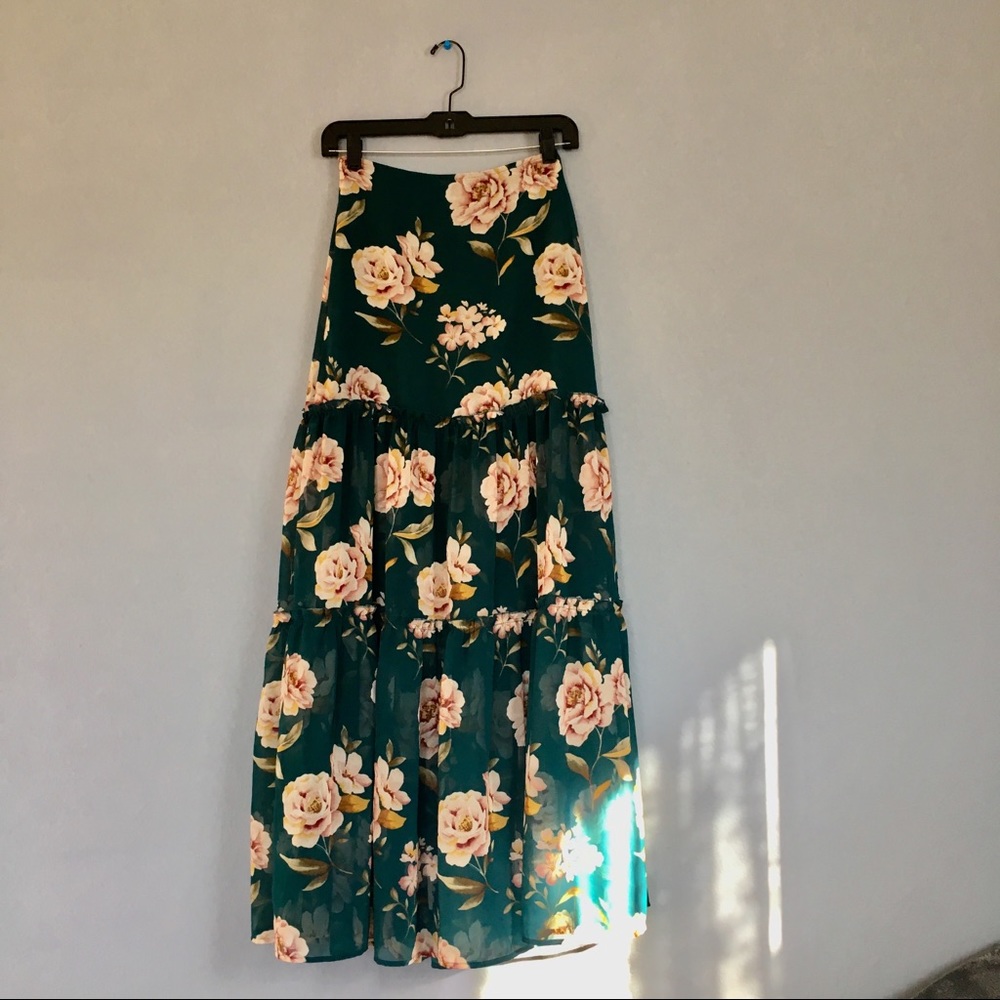 Forever 21, blue floral boho maxi skirt